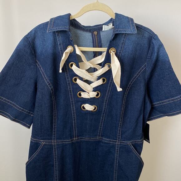 Eloquii Lace Up Denim Dress Size: 16 - Picture 2 of 7